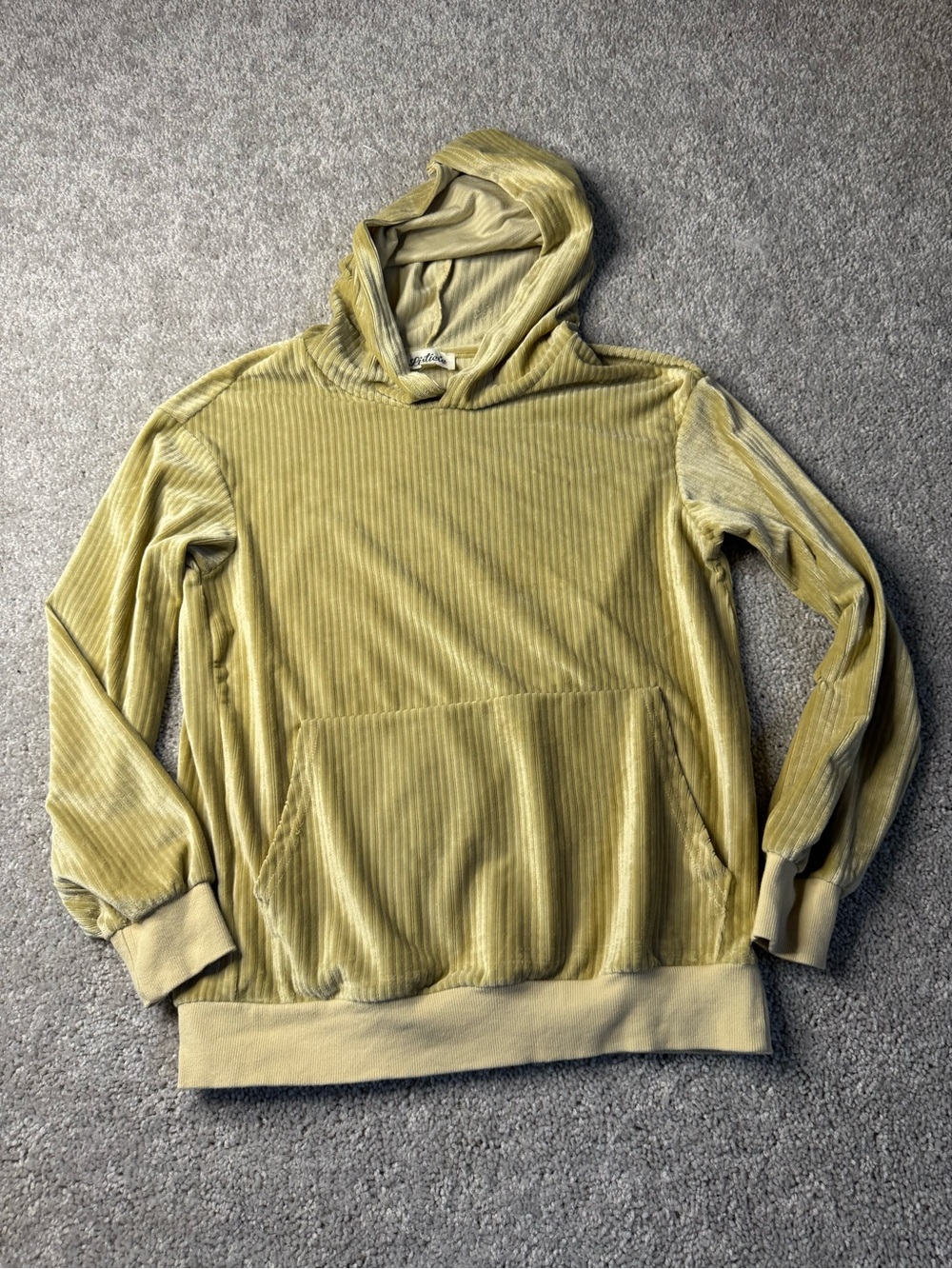 Listicle Velvet Ribbed Hoodie in Golden Mustard Yellow